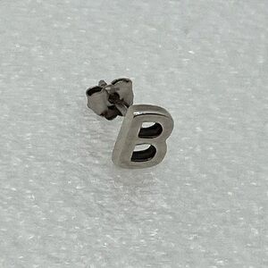 Vintage 925 Sterling Silver Letter B Stud Earring w Butterfly Backing